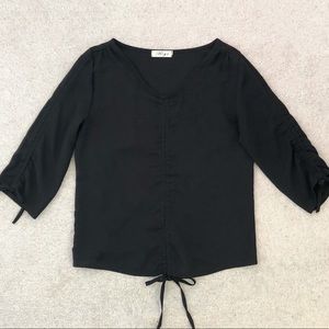 3 for $28🌼 Black Ruched Drawstring self-tie blouse
